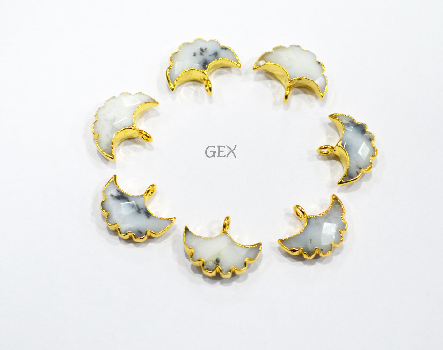 Dendrite Opal Electroplated Half Moon Shape Connector , Dendrite Opal Single Bail Faceted Connector Charm , Sold By Piece , 15 - 16 mm , 31929