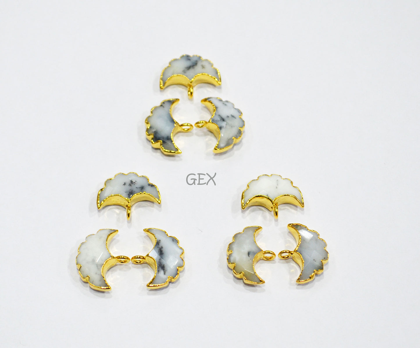 Dendrite Opal Electroplated Half Moon Shape Connector , Dendrite Opal Single Bail Faceted Connector Charm , Sold By Piece , 15 - 16 mm , 31929