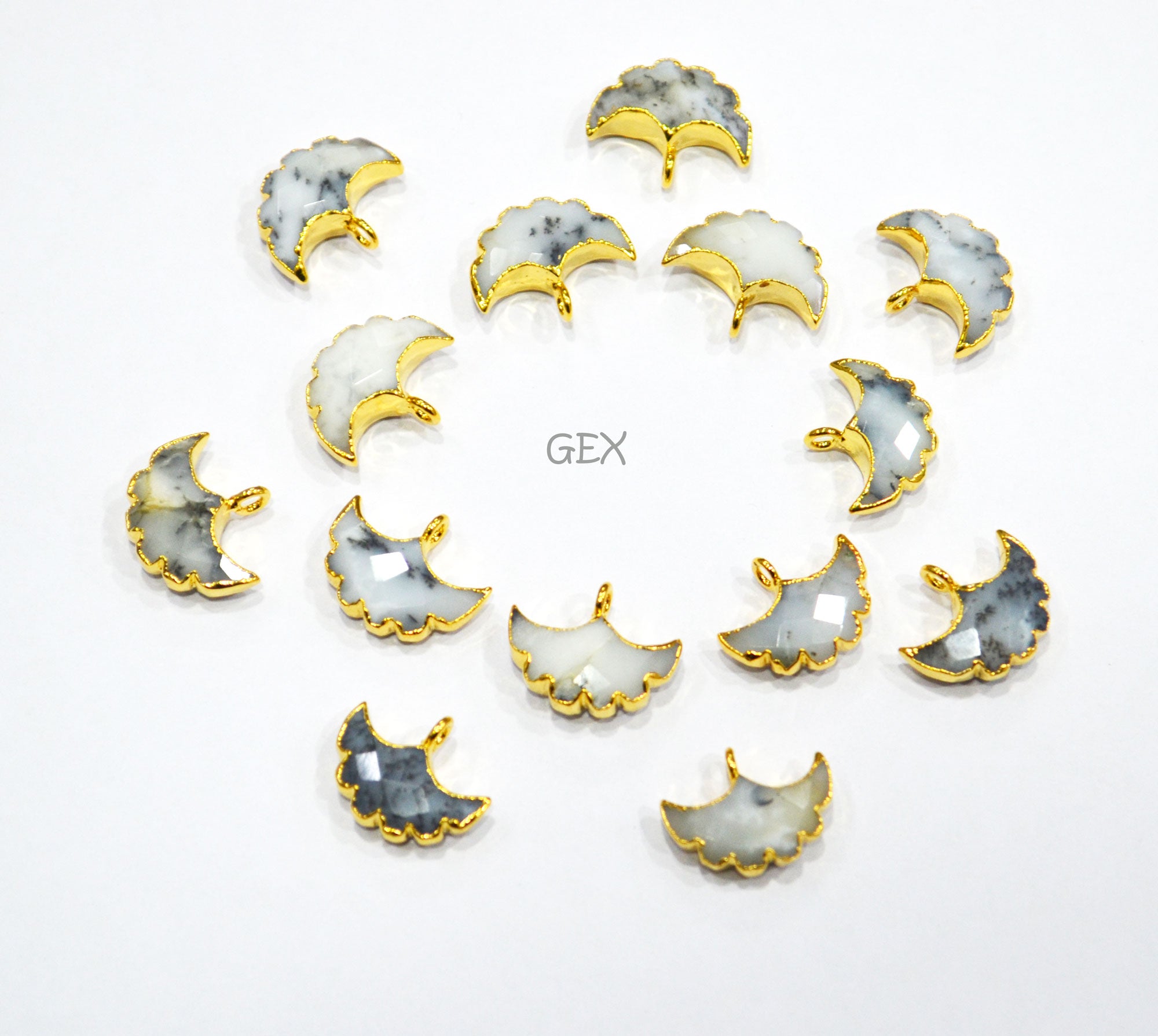 Dendrite Opal Electroplated Half Moon Shape Connector , Dendrite Opal Single Bail Faceted Connector Charm  , Sold By Piece , 15 - 16 mm , 31929