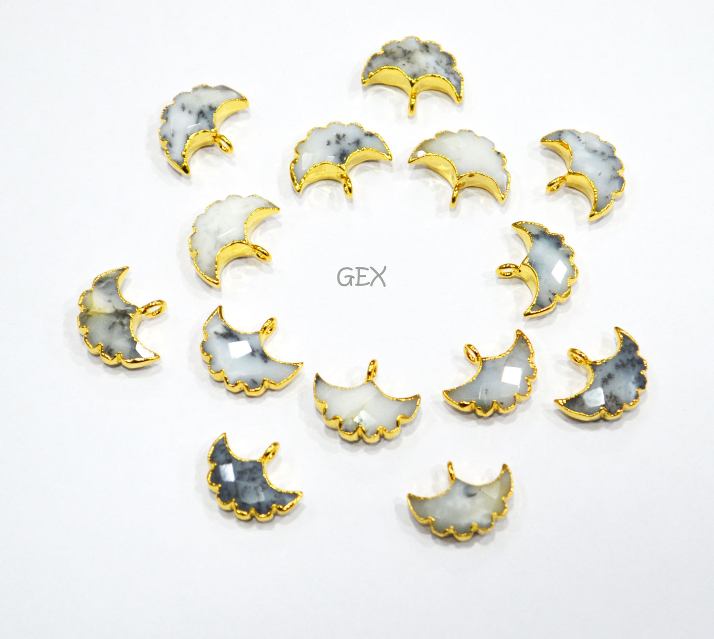 Dendrite Opal Electroplated Half Moon Shape Connector , Dendrite Opal Single Bail Faceted Connector Charm  , Sold By Piece , 15 - 16 mm , 31929