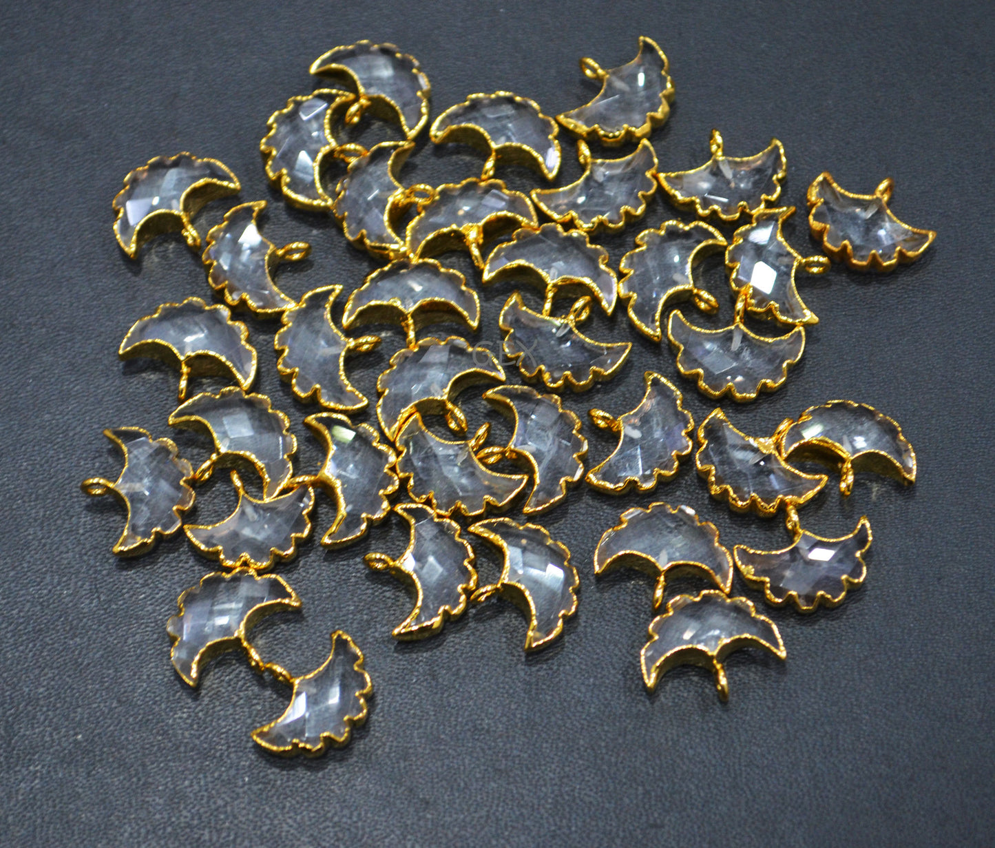 Crystal Electroplated Half Moon Shape Connector , Crystal Single Bail Faceted Connector Charm , Sold By Piece , 15 - 16 mm , 31930
