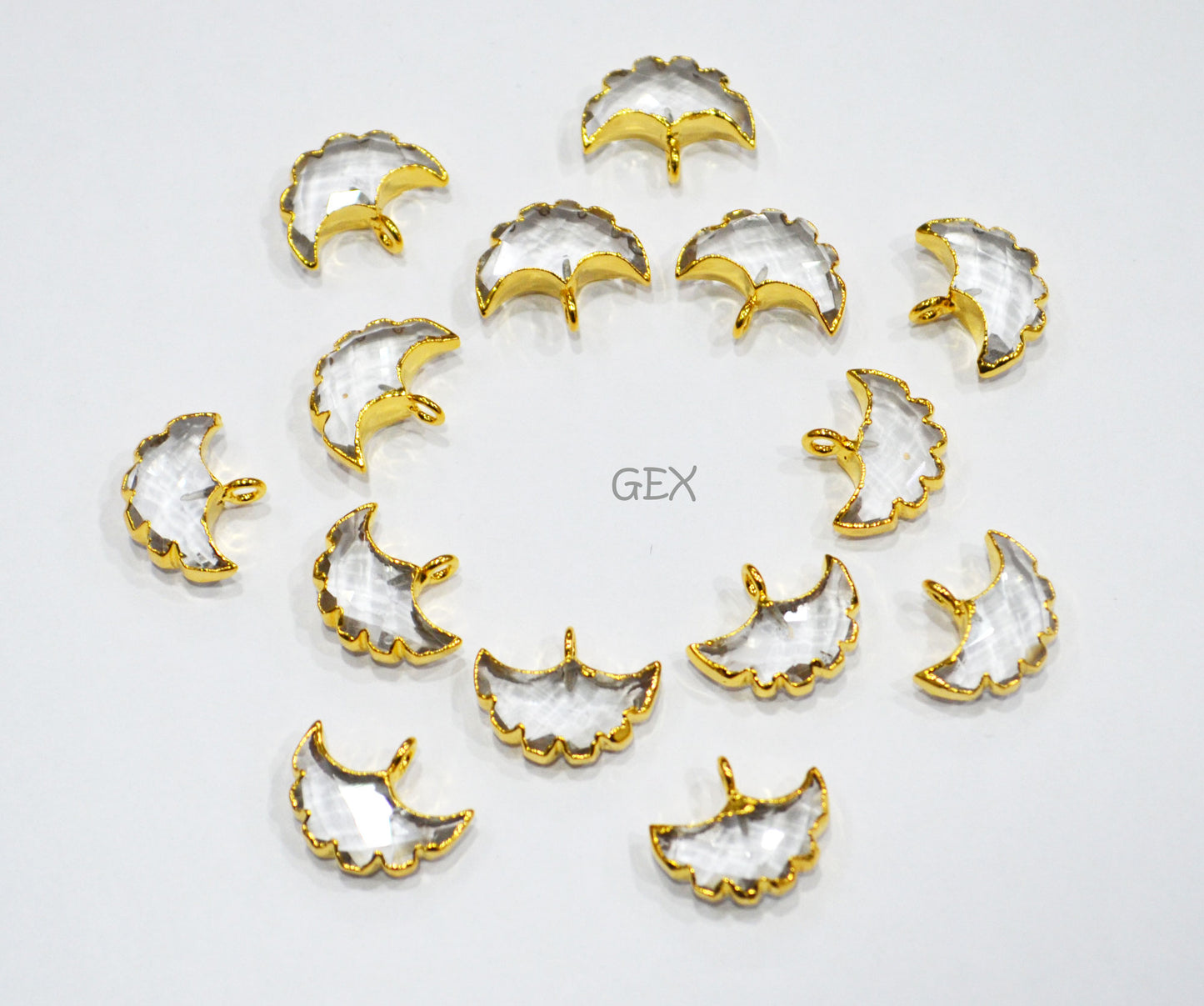 Crystal Electroplated Half Moon Shape Connector , Crystal Single Bail Faceted Connector Charm , Sold By Piece , 15 - 16 mm , 31930