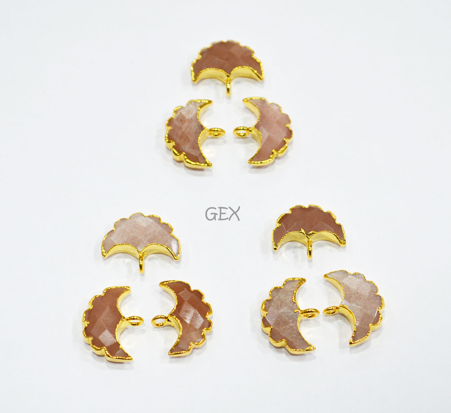 Peach Moonstone Electroplated Half Moon Shape Connector , Peach Moonstone Single Bail Faceted Connector Charm , Sold By Piece , 15 - 16 mm , 31931