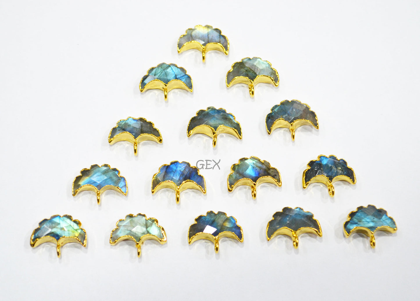 Flashy Labradorite Electroplated Half Moon Shape Connector , Labradorite Single Bail Faceted Connector Charm , Sold By Piece , 15 - 16 mm , 31933
