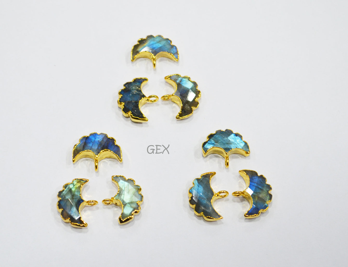 Flashy Labradorite Electroplated Half Moon Shape Connector , Labradorite Single Bail Faceted Connector Charm , Sold By Piece , 15 - 16 mm , 31933