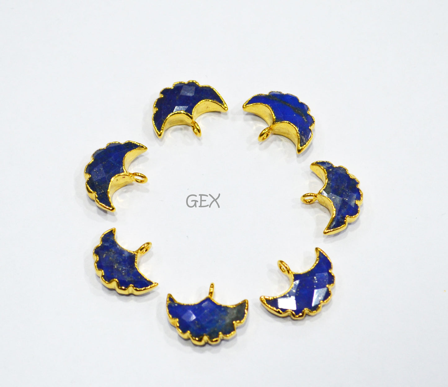 Lapis Lazuli Electroplated Half Moon Shape Connector , Lapis Lazuli Single Bail Faceted Connector Charm , Sold By Piece , 15 - 16 mm , 31936