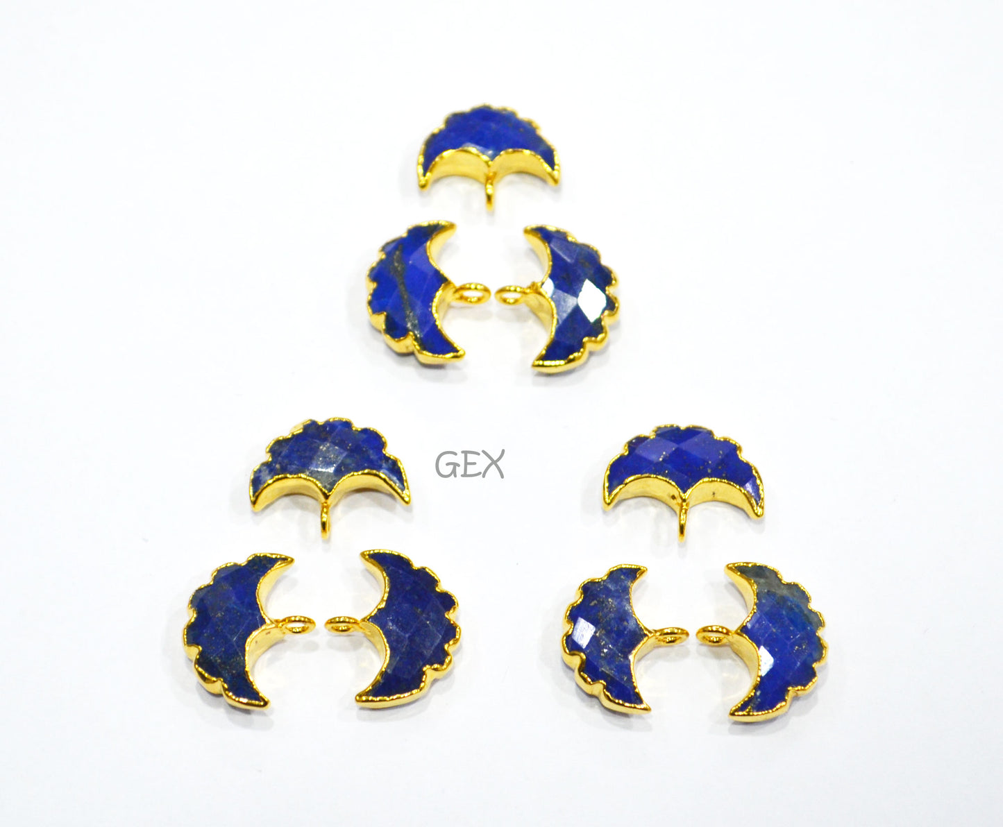 Lapis Lazuli Electroplated Half Moon Shape Connector , Lapis Lazuli Single Bail Faceted Connector Charm , Sold By Piece , 15 - 16 mm , 31936