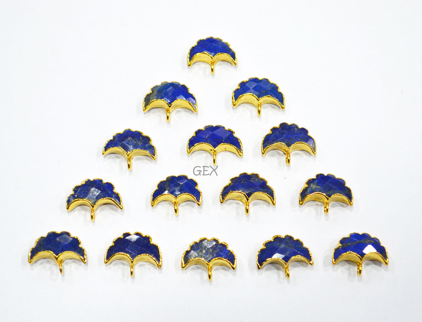 Lapis Lazuli Electroplated Half Moon Shape Connector , Lapis Lazuli Single Bail Faceted Connector Charm , Sold By Piece , 15 - 16 mm , 31936