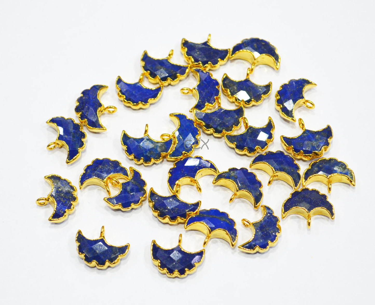 Lapis Lazuli Electroplated Half Moon Shape Connector , Lapis Lazuli Single Bail Faceted Connector Charm , Sold By Piece , 15 - 16 mm , 31936