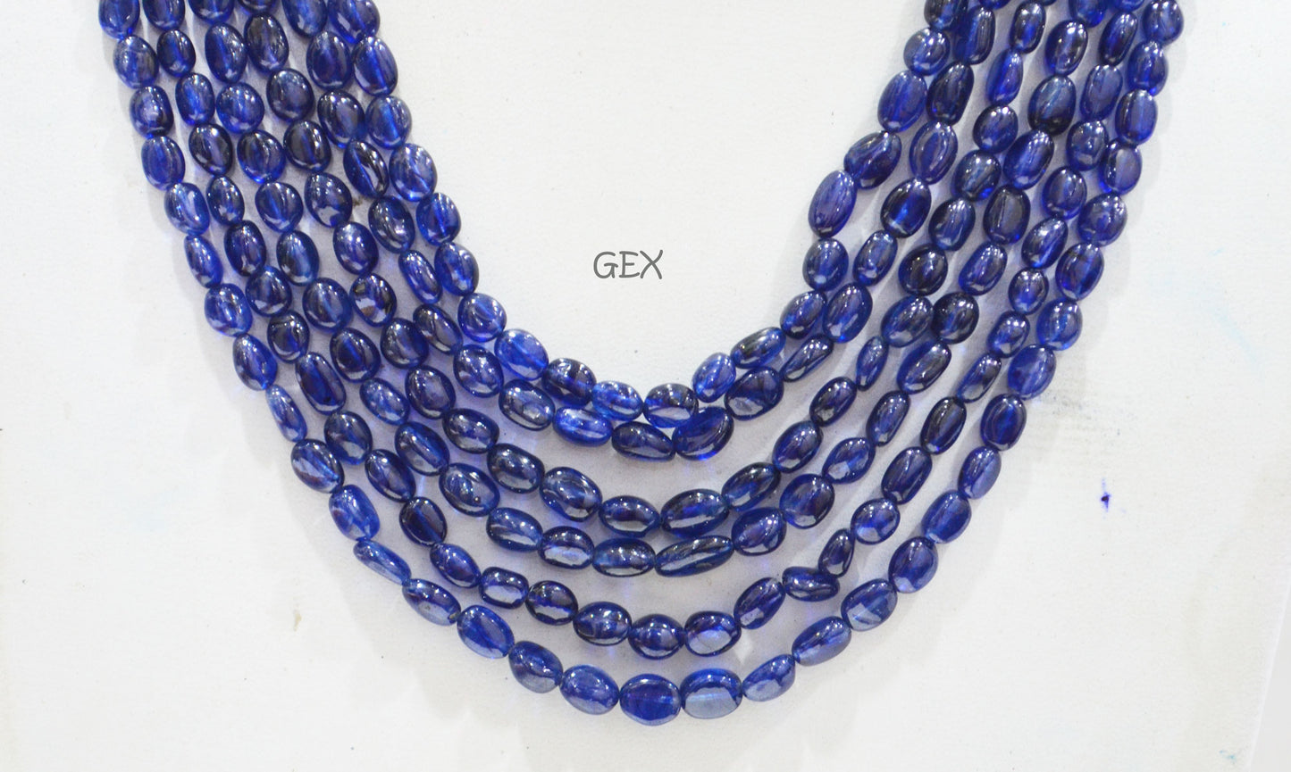 Sapphire Glass Filled Smooth Oval Nuggets Shape Necklace , Sapphire Glass Filled 6 Line Necklace 16 - 20 Inches Long With Adjustable Tussle , 5.50x6.50 - 7x9 mm , 32010
