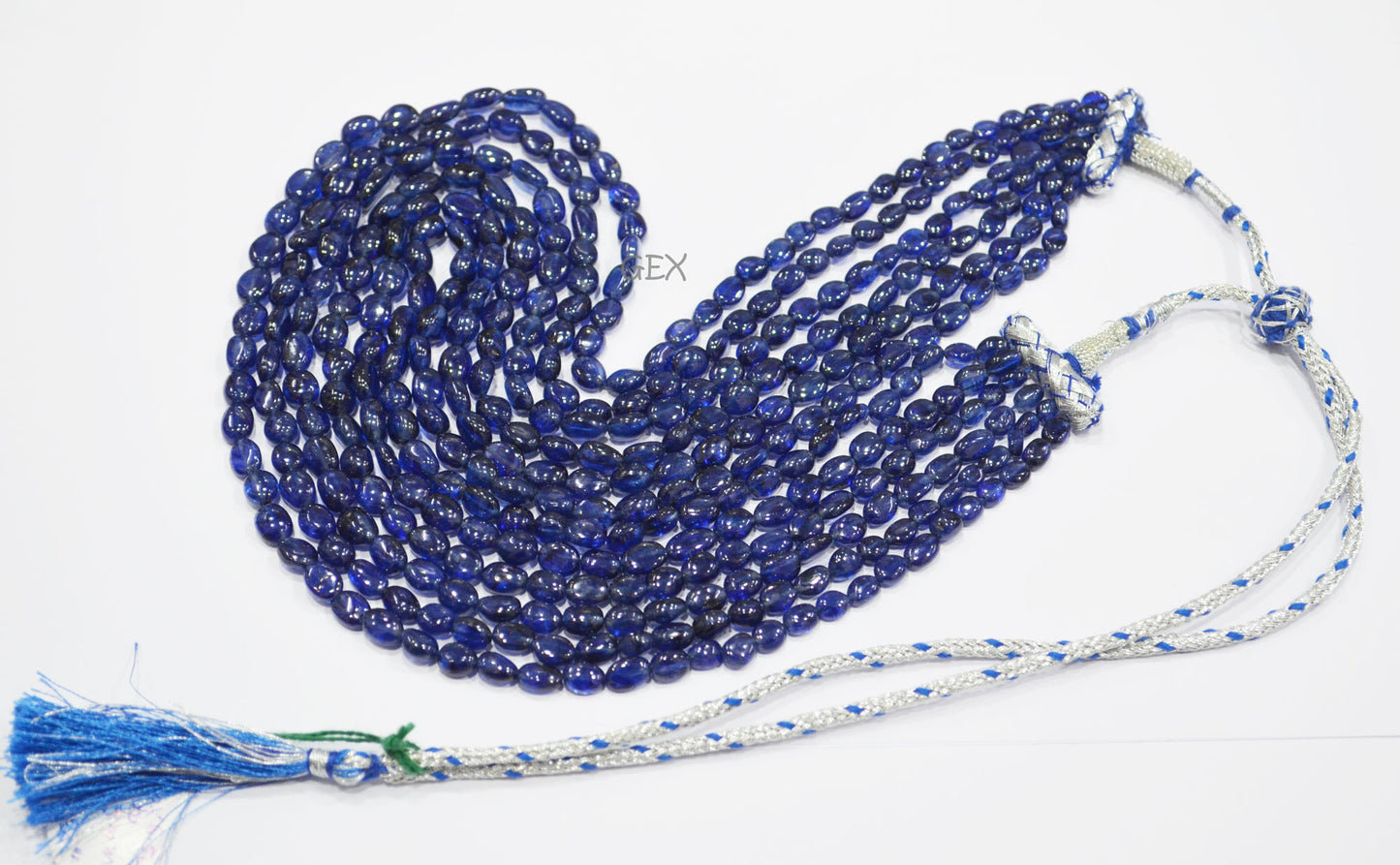 Sapphire Glass Filled Smooth Oval Nuggets Shape Necklace , Sapphire Glass Filled 6 Line Necklace 16 - 20 Inches Long With Adjustable Tussle , 5.50x6.50 - 7x9 mm , 32010
