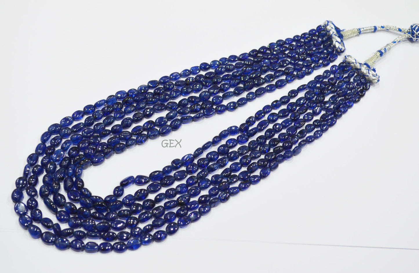 Sapphire Glass Filled Smooth Oval Nuggets Shape Necklace , Sapphire Glass Filled 6 Line Necklace 16 - 20 Inches Long With Adjustable Tussle , 5.50x6.50 - 7x9 mm , 32010