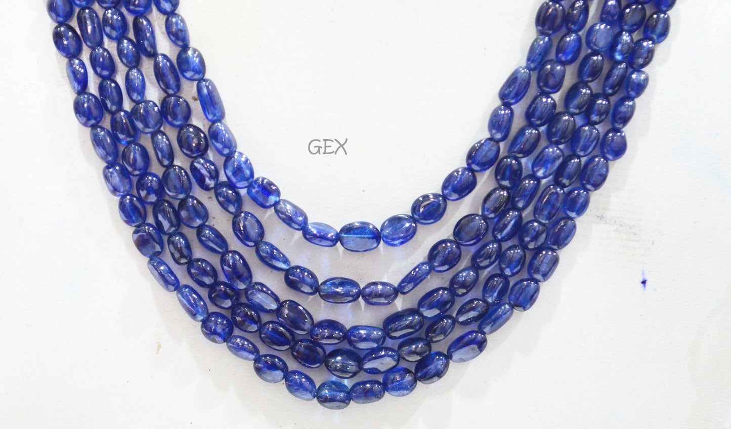 Sapphire Glass Filled Smooth Oval Nuggets Shape Necklace , Sapphire Glass Filled 5 Line Necklace 15 - 19 Inches Long With Adjustable Tussle , 5.50x7.50 - 7x10 mm , 32011