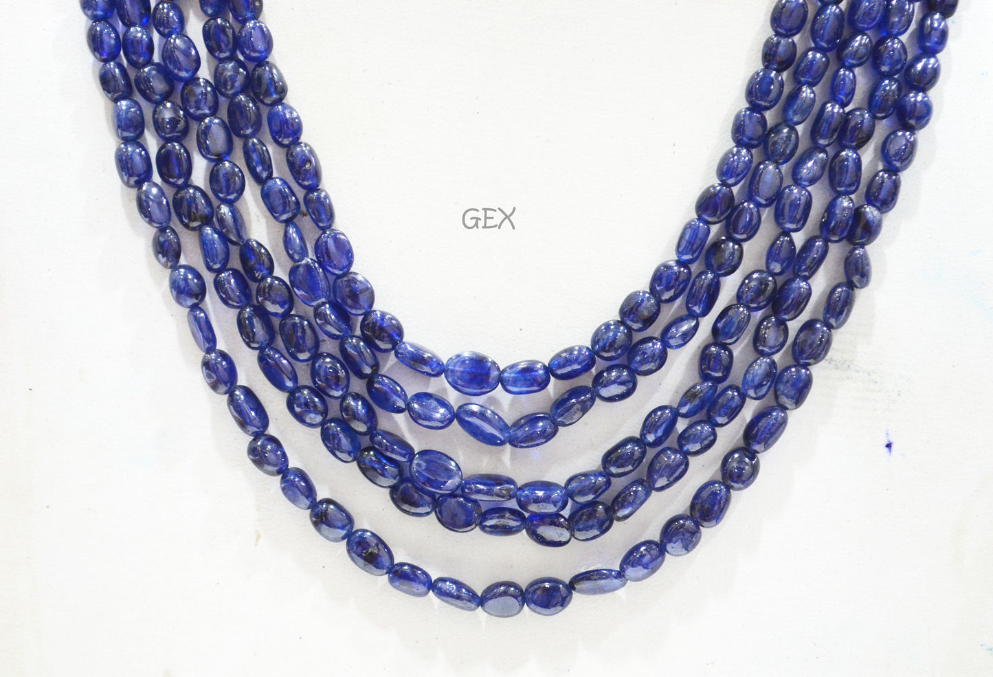 Sapphire Glass Filled Smooth Oval Nuggets Shape Necklace , Sapphire Glass Filled 5 Line Necklace 16 - 20 Inches Long With Adjustable Tussle , 4.50x5.50 - 7x10 mm , 32012