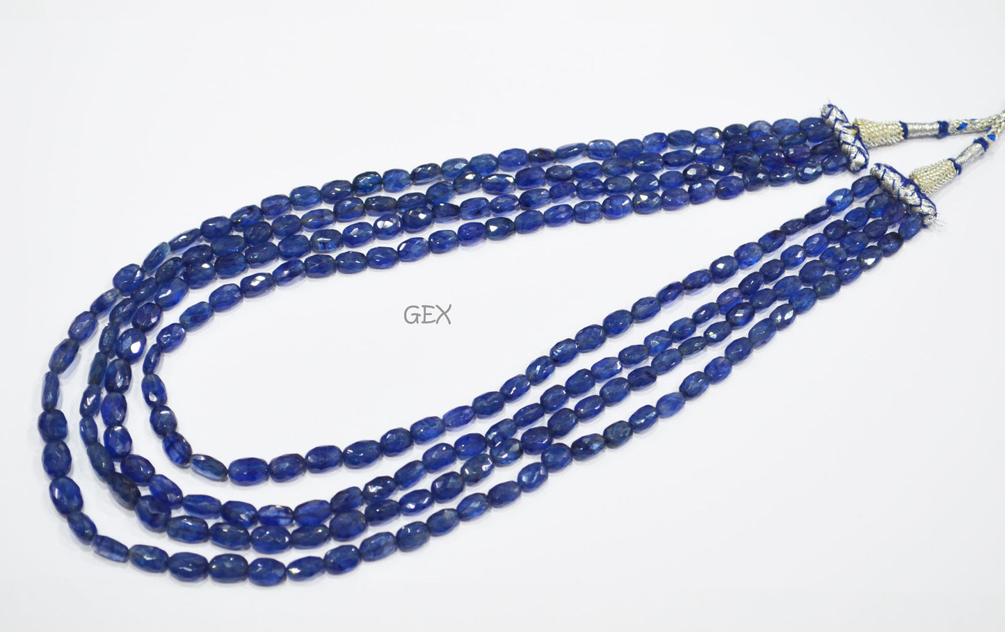 Sapphire Glass Filled Faceted Oval Nuggets Shape Necklace , Sapphire Glass Filled 4 Line Necklace 16 - 19 Inches Long With Adjustable Tussle , 5x5.50 - 6.50x10 mm , 32017