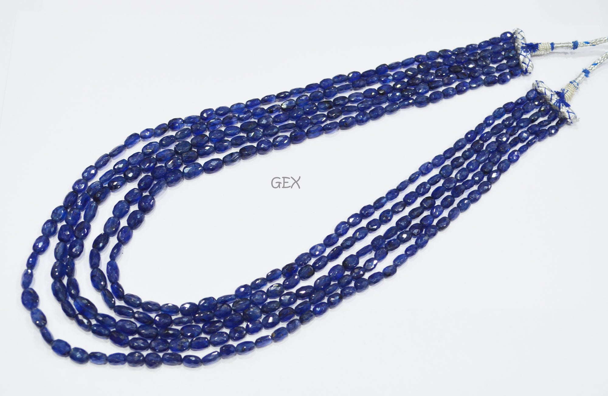 Sapphire Glass Filled Faceted Oval Nuggets Shape Necklace , Sapphire Glass Filled 5 Line Necklace 19 - 23 Inches Long With Adjustable Tussle , 4.50x7 - 7.50x11.50 mm , 32018