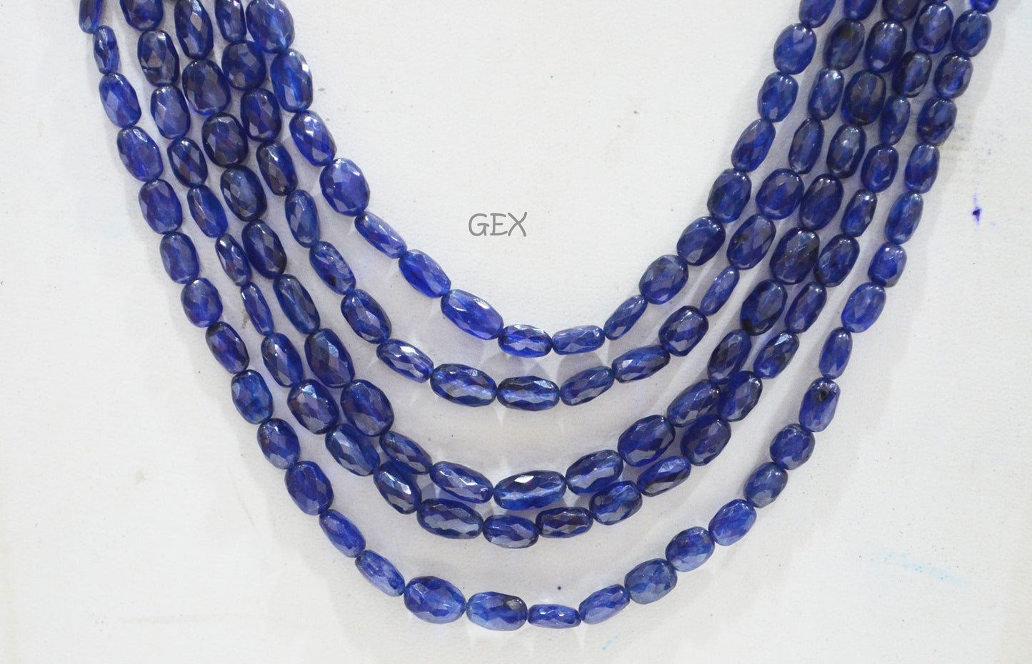 Sapphire Glass Filled Faceted Oval Nuggets Shape Necklace , Sapphire Glass Filled 5 Line Necklace 19 - 23 Inches Long With Adjustable Tussle , 4.50x7 - 7.50x11.50 mm , 32018