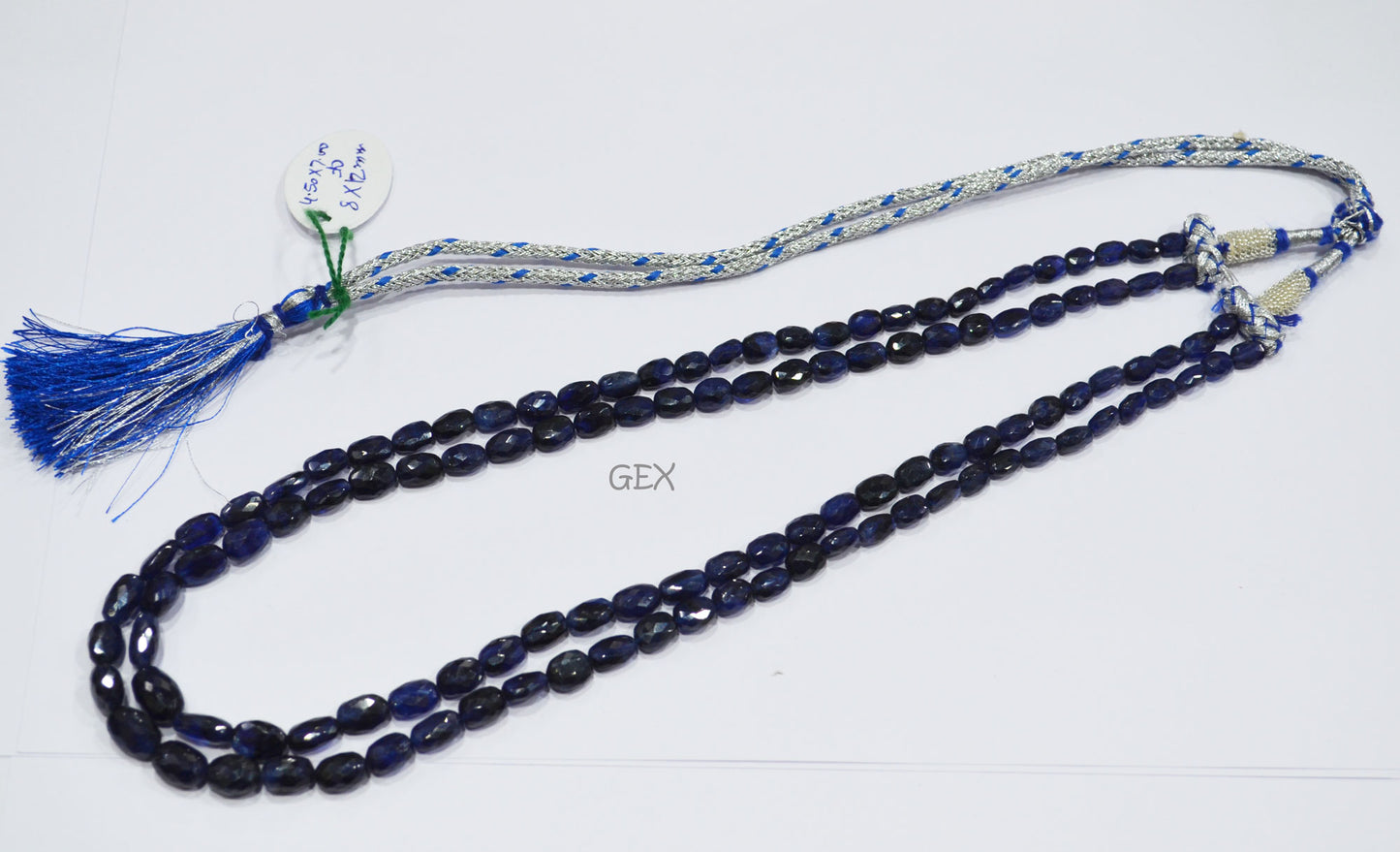 Sapphire Glass Filled Faceted Oval Nuggets Shape Necklace , Sapphire Glass Filled 2 Line Necklace 19 - 20 Inches Long With Adjustable Tussle , 4.50x7 - 8x12 mm , 32022
