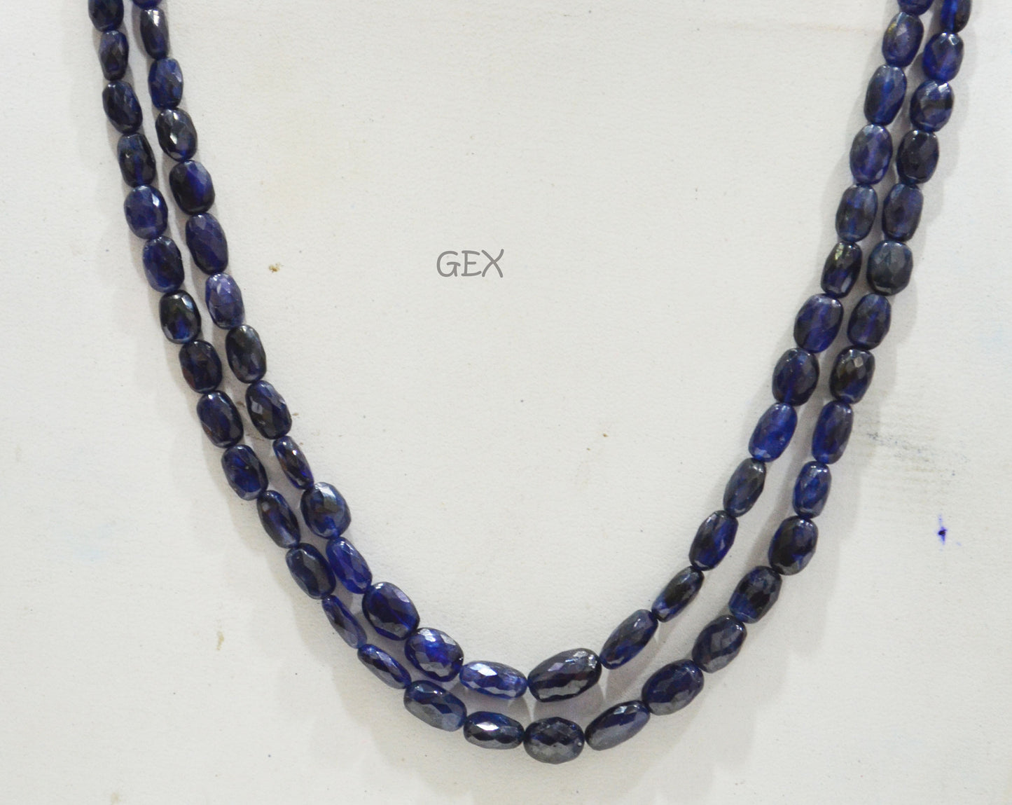 Sapphire Glass Filled Faceted Oval Nuggets Shape Necklace , Sapphire Glass Filled 2 Line Necklace 19 - 20 Inches Long With Adjustable Tussle , 4.50x7 - 8x12 mm , 32022