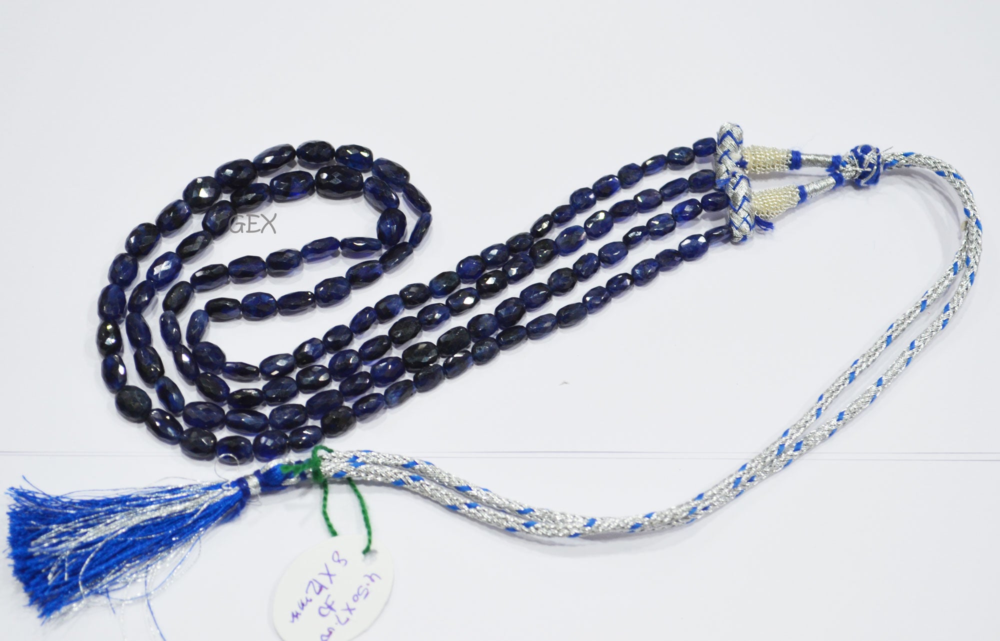 Sapphire Glass Filled Faceted Oval Nuggets Shape Necklace , Sapphire Glass Filled 2 Line Necklace 19 - 20 Inches Long With Adjustable Tussle , 4.50x7 - 8x12 mm , 32022
