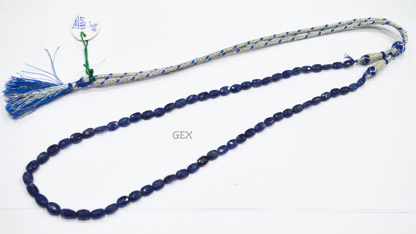 Sapphire Glass Filled Faceted Oval Nuggets Shape Necklace , Sapphire Glass Filled 1 Line Necklace 20.50 Inches Long With Adjustable Tussle , 5.50x7.50 - 7x10 mm , 32023