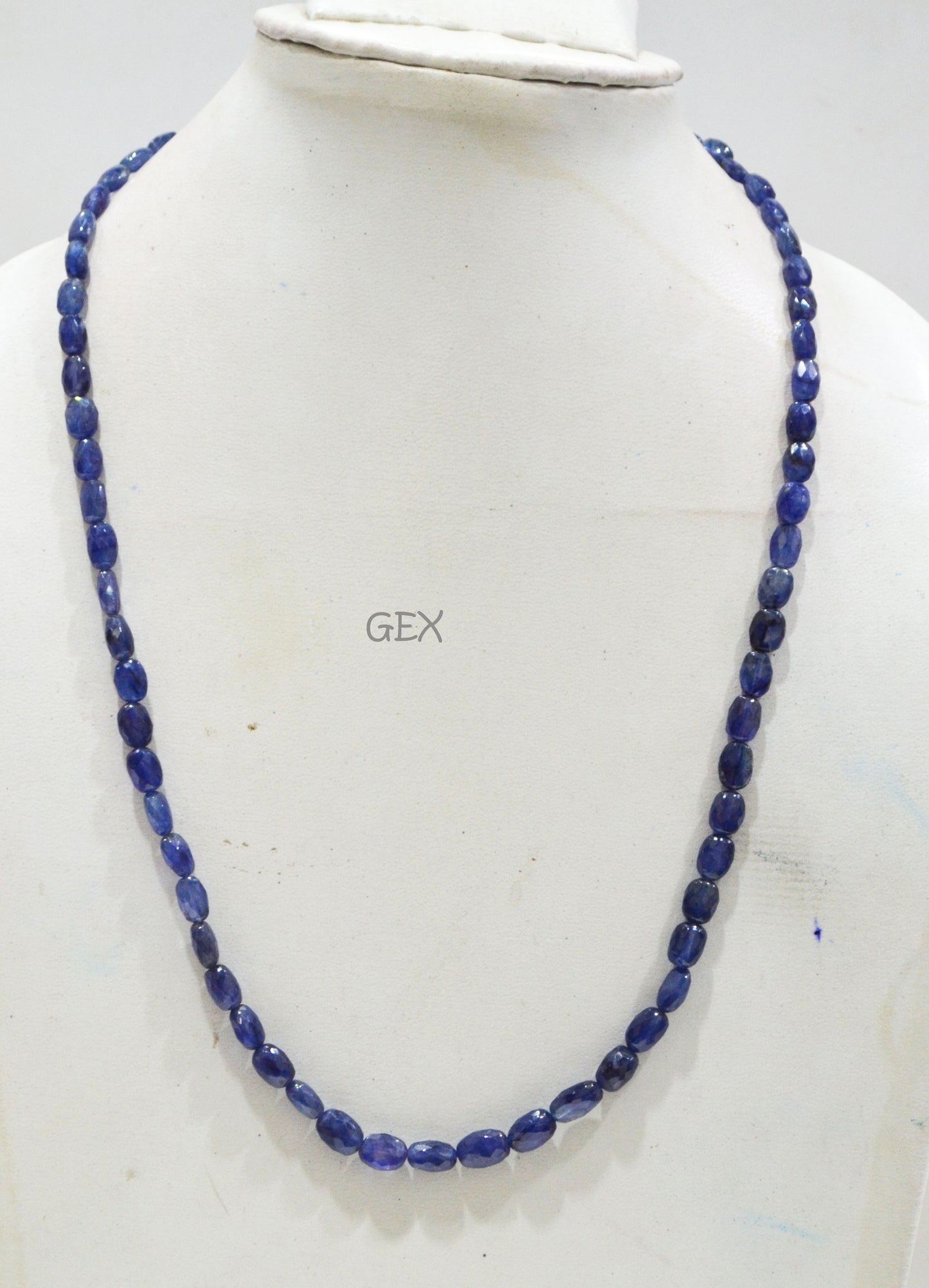Sapphire Glass Filled Faceted Oval Nuggets Shape Necklace , Sapphire Glass Filled 1 Line Necklace 20.50 Inches Long With Adjustable Tussle , 5.50x7.50 - 7x10 mm , 32023