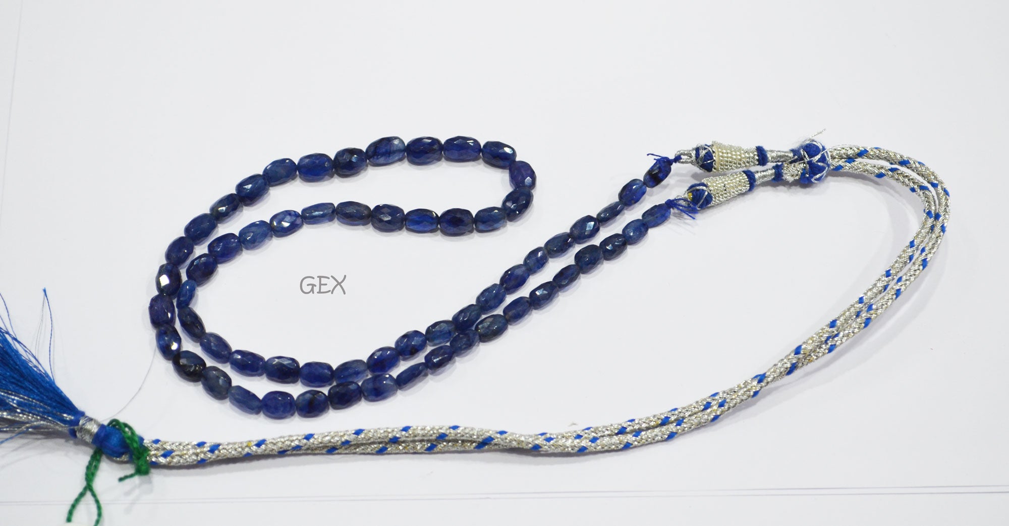 Sapphire Glass Filled Faceted Oval Nuggets Shape Necklace , Sapphire Glass Filled 1 Line Necklace 20.50 Inches Long With Adjustable Tussle , 5.50x7.50 - 7x10 mm , 32023
