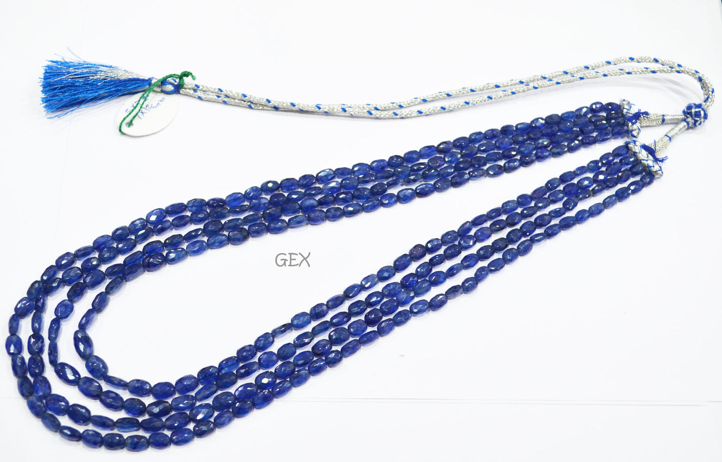 Sapphire Glass Filled Faceted Oval Nuggets Shape Necklace , Sapphire Glass Filled 4 Line Necklace 20 - 24 Inches Long With Adjustable Tussle , 5x7 - 7x12 mm , 32024