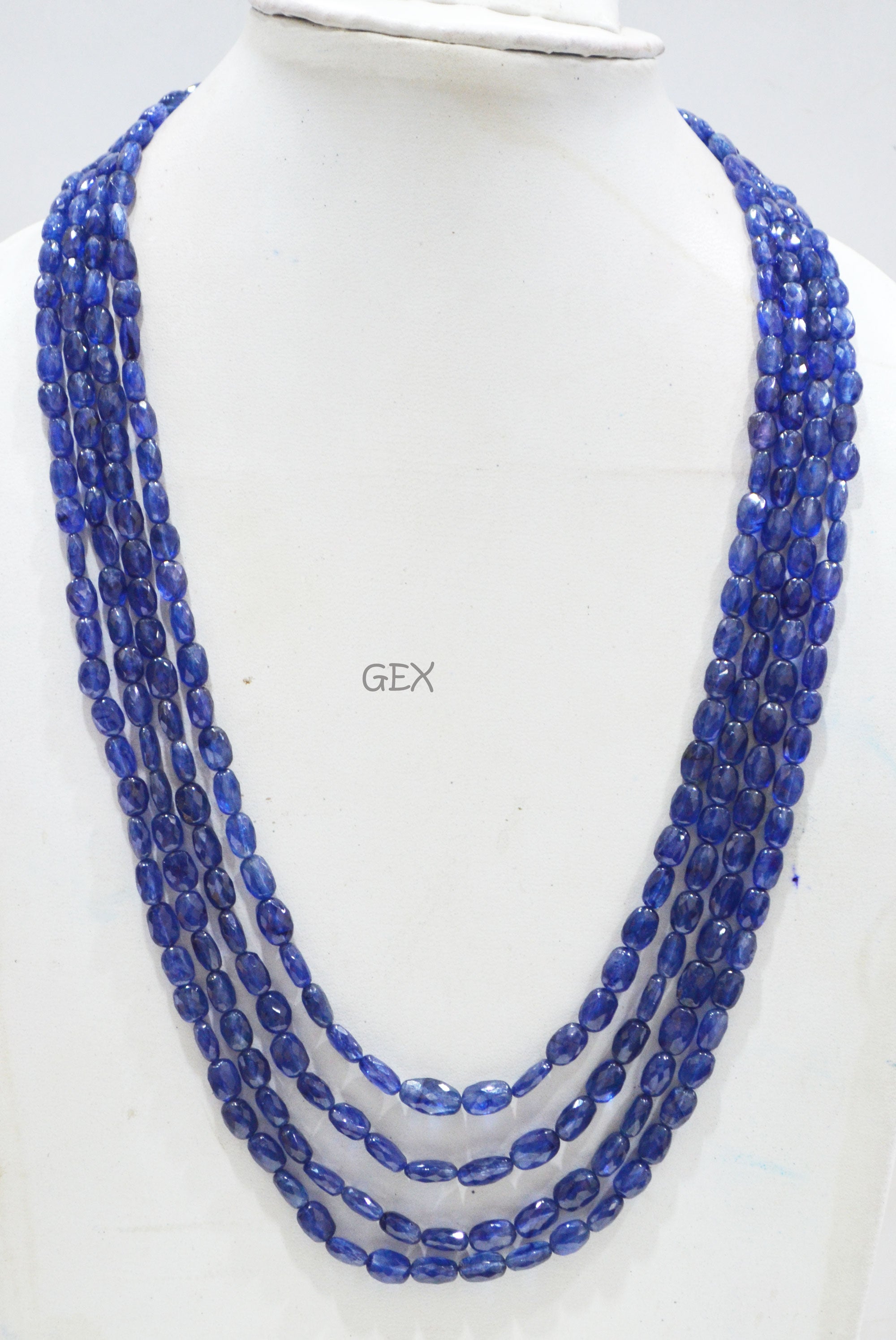 Sapphire Glass Filled Faceted Oval Nuggets Shape Necklace , Sapphire Glass Filled 4 Line Necklace 20 - 24 Inches Long With Adjustable Tussle , 5x7 - 7x12 mm , 32024