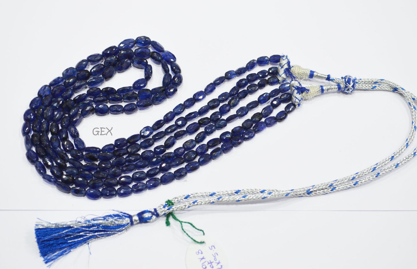 Sapphire Glass Filled Faceted Oval Nuggets Shape Necklace , Sapphire Glass Filled 3 Line Necklace 20 - 22 Inches Long With Adjustable Tussle , 5.50x7 - 8x10 mm , 32028
