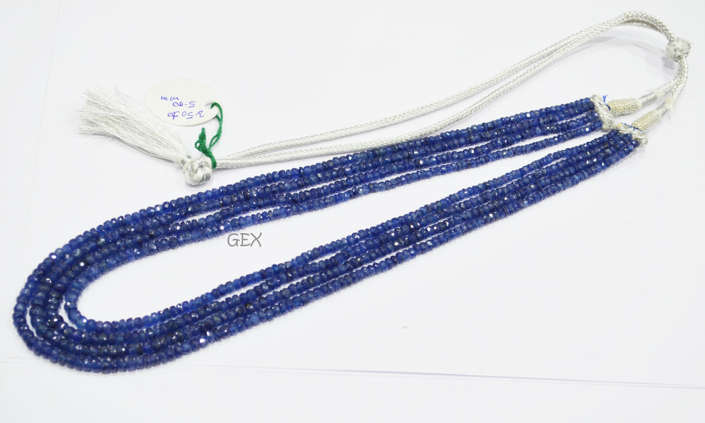 Sapphire Glass Filled Faceted Rondelle Shape Necklace , Sapphire Glass Filled 4 Line Necklace 18 - 20 Inches Long With Adjustable Tussle , 3.50 - 5 mm , 32029