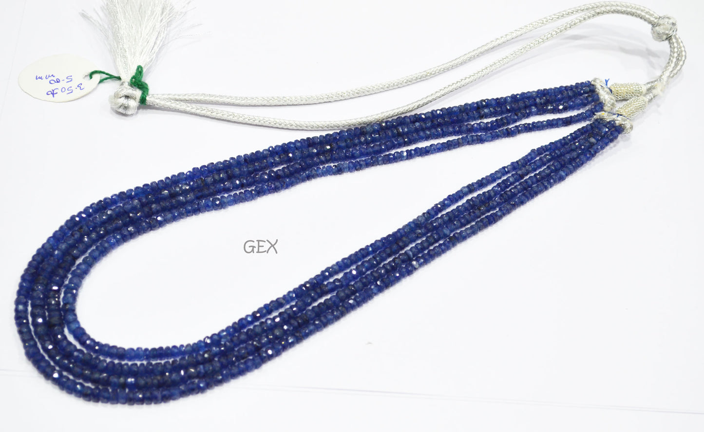 Sapphire Glass Filled Faceted Rondelle Shape Necklace , Sapphire Glass Filled 4 Line Necklace 18 - 20 Inches Long With Adjustable Tussle , 3.50 - 5 mm , 32029