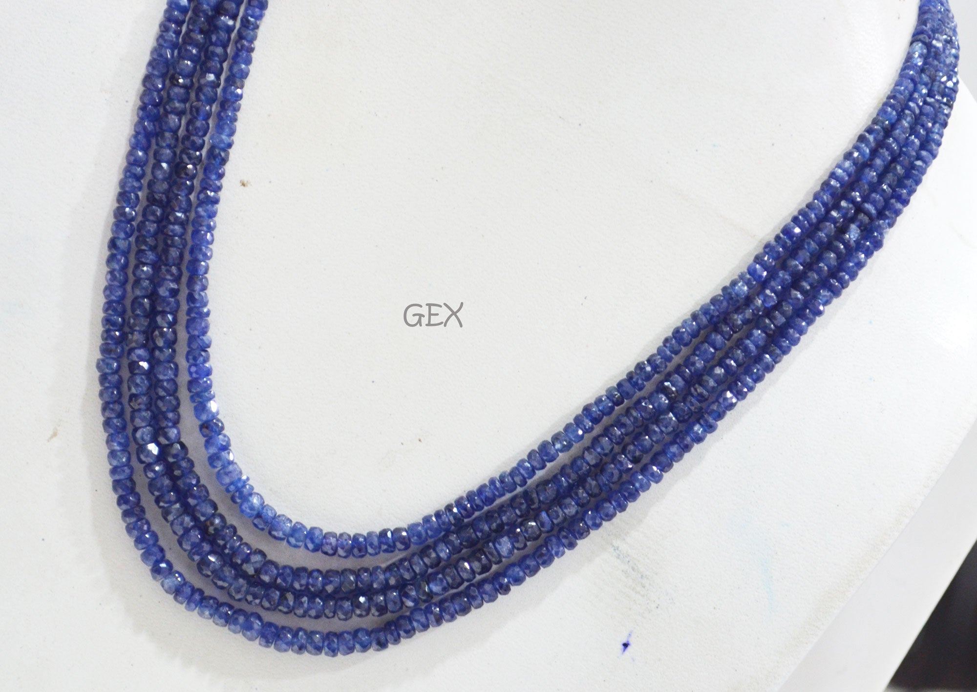 Sapphire Glass Filled Faceted Rondelle Shape Necklace , Sapphire Glass Filled 4 Line Necklace 18 - 20 Inches Long With Adjustable Tussle , 3.50 - 5 mm , 32029