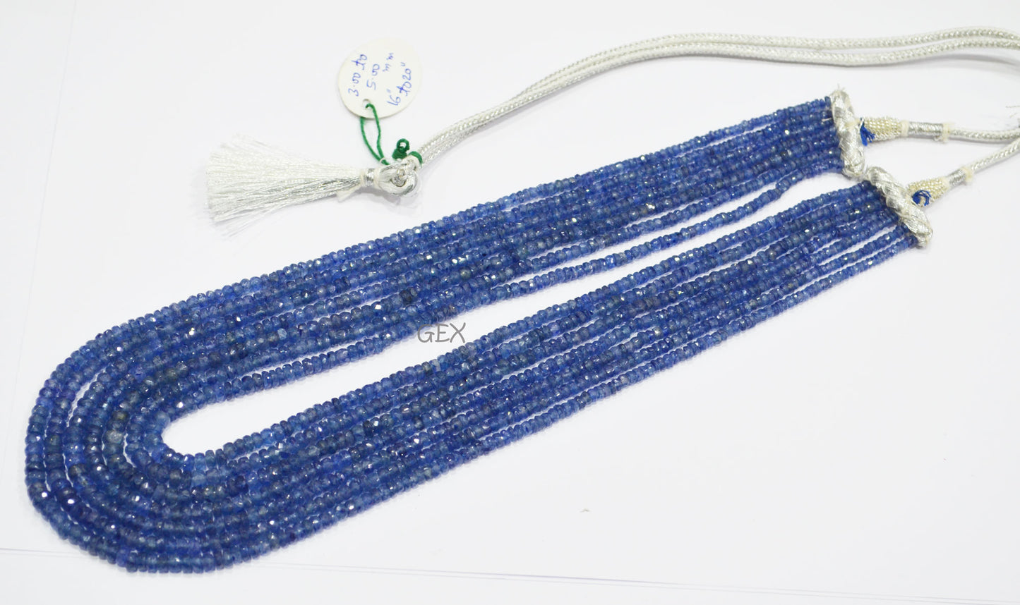 Sapphire Glass Filled Faceted Rondelle Shape Necklace , Sapphire Glass Filled 7 Line Necklace 16 - 20 Inches Long With Adjustable Tussle , 3 - 5 mm , 32030