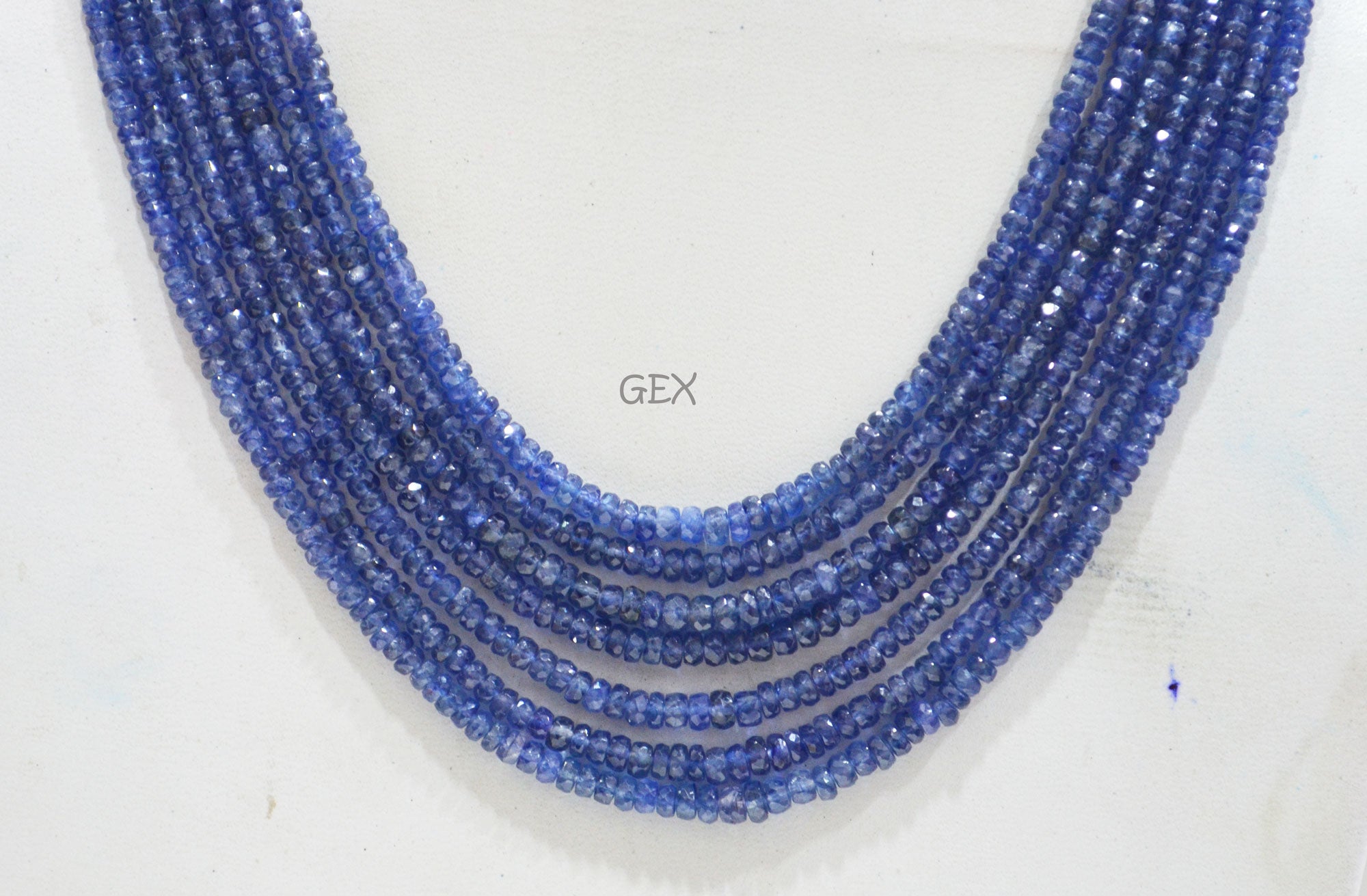 Sapphire Glass Filled Faceted Rondelle Shape Necklace , Sapphire Glass Filled 7 Line Necklace 16 - 20 Inches Long With Adjustable Tussle , 3 - 5 mm , 32030
