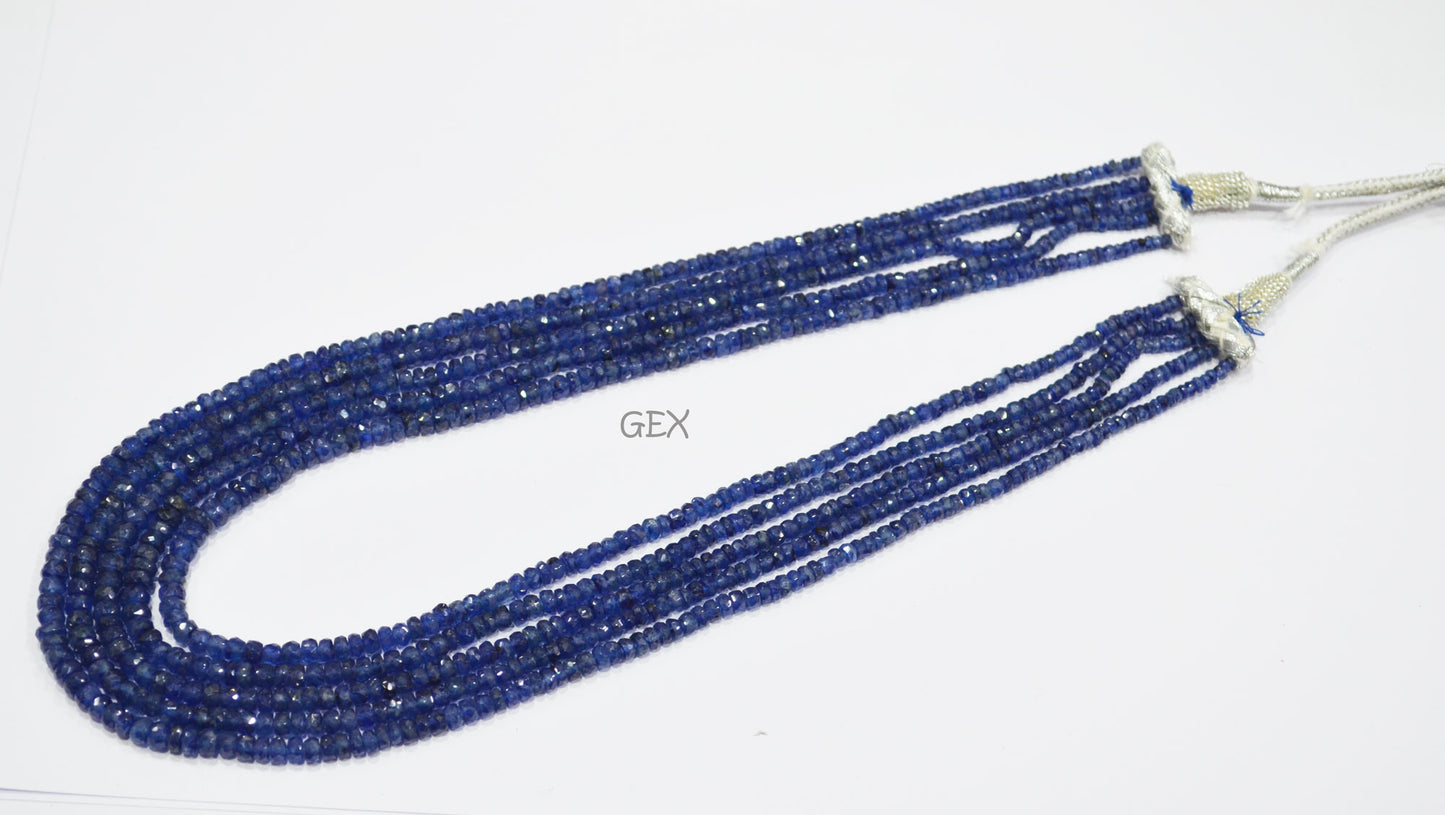 Sapphire Glass Filled Faceted Rondelle Shape Necklace , Sapphire Glass Filled 5 Line Necklace 16 - 19 Inches Long With Adjustable Tussle , 3 - 5 mm , 32031