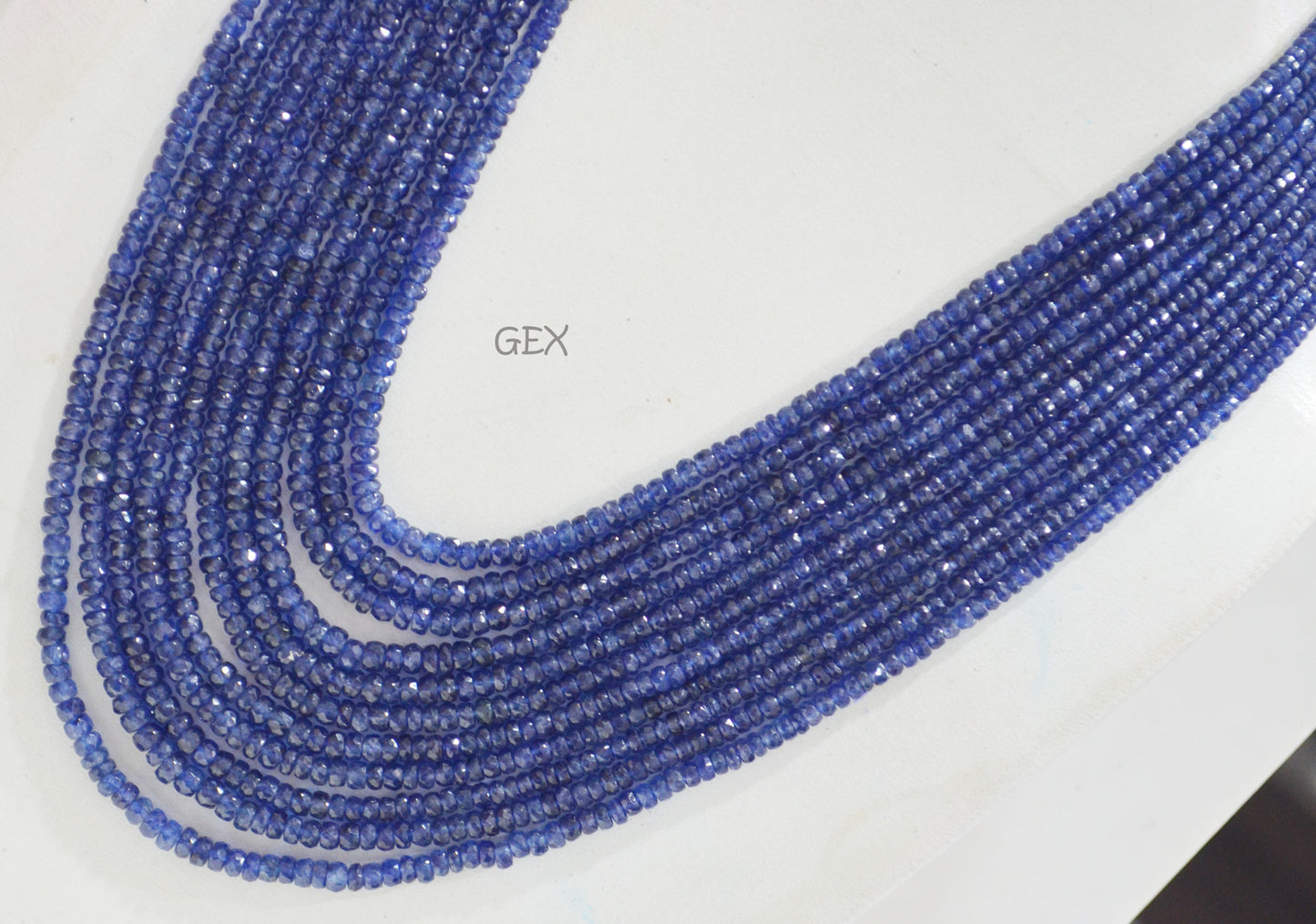 Sapphire Glass Filled Faceted Rondelle Shape Necklace , Sapphire Glass Filled 11 Line Necklace 16 - 22 Inches Long With Adjustable Tussle , 3 - 5 mm , 32032