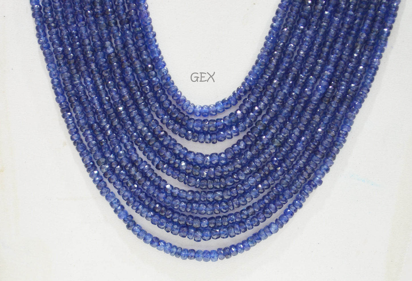 Sapphire Glass Filled Faceted Rondelle Shape Necklace , Sapphire Glass Filled 11 Line Necklace 16 - 22 Inches Long With Adjustable Tussle , 3 - 5 mm , 32032