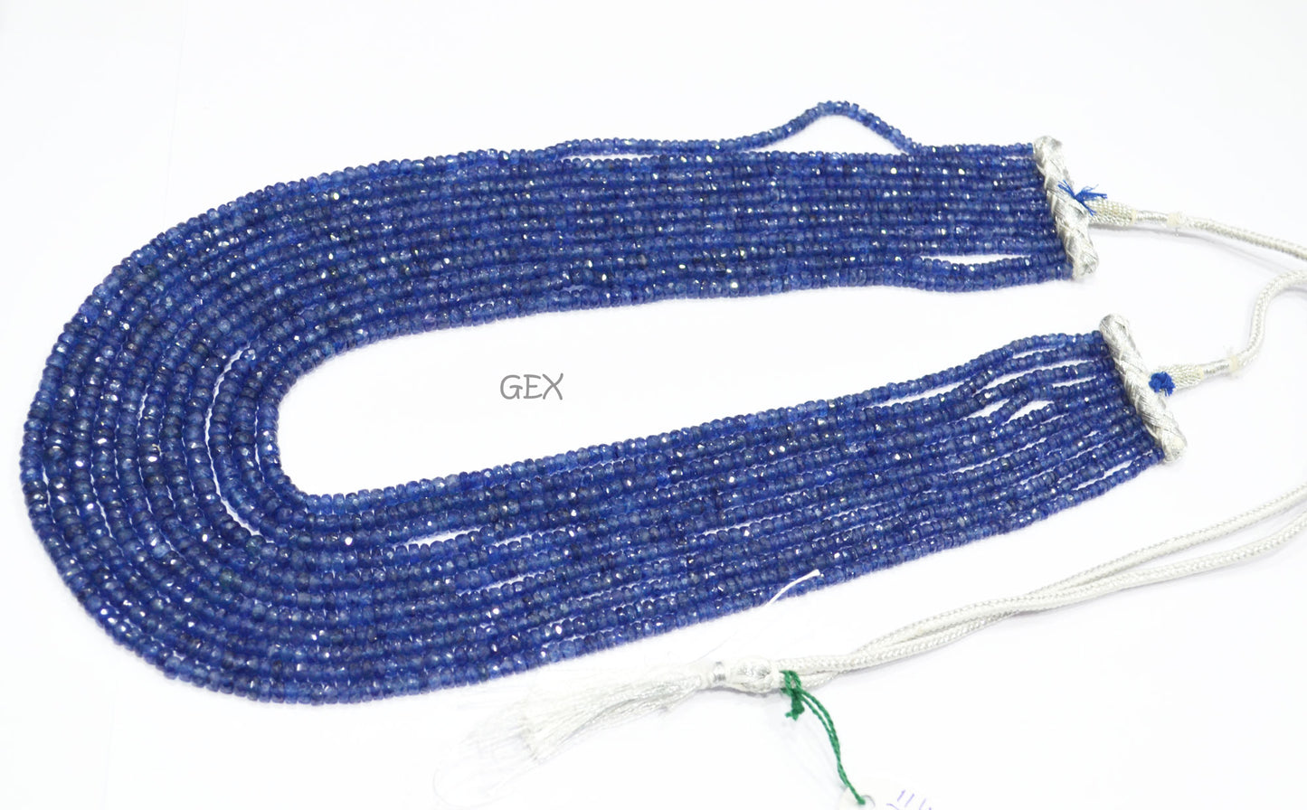 Sapphire Glass Filled Faceted Rondelle Shape Necklace , Sapphire Glass Filled 11 Line Necklace 16 - 22 Inches Long With Adjustable Tussle , 3 - 5 mm , 32032