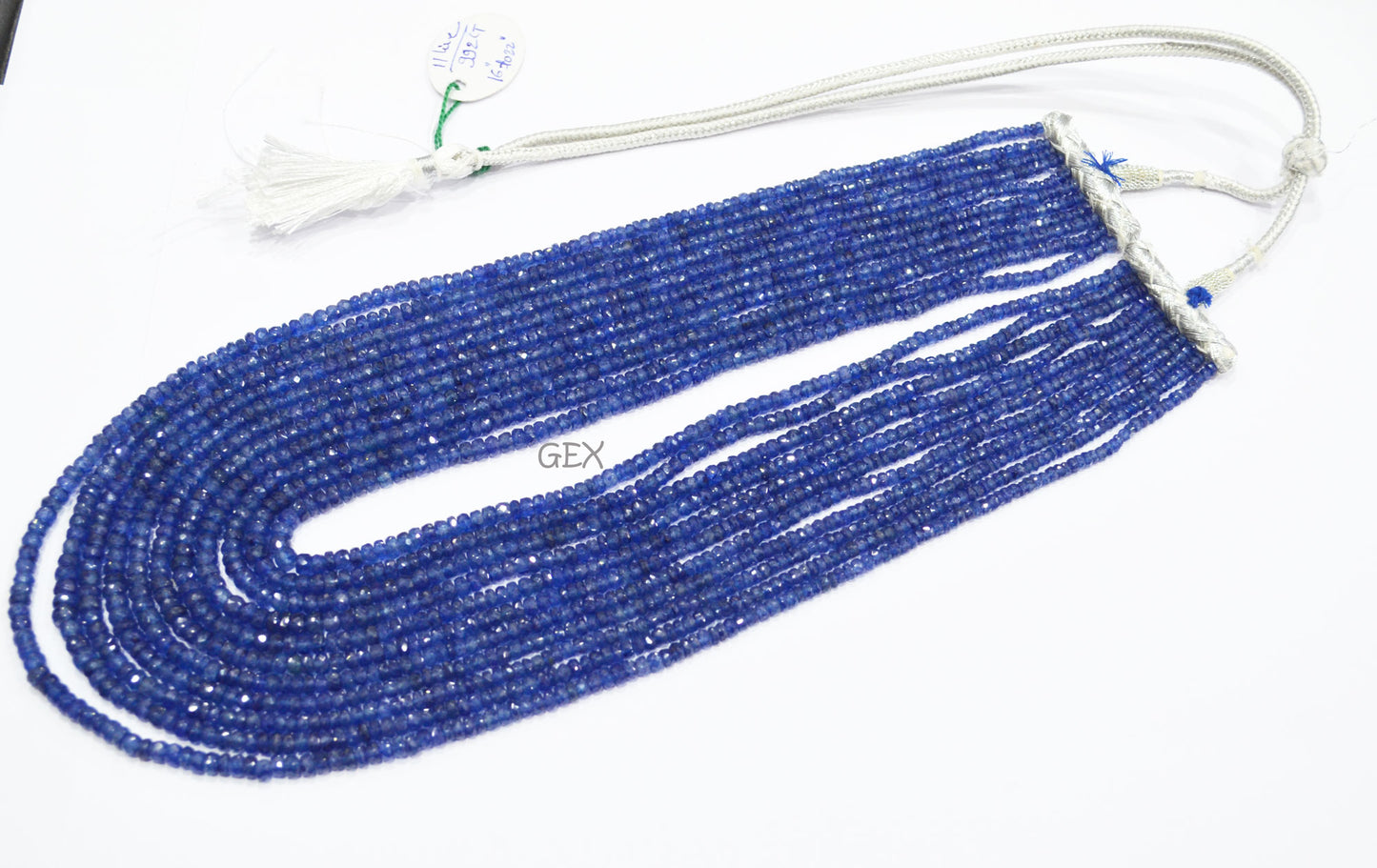 Sapphire Glass Filled Faceted Rondelle Shape Necklace , Sapphire Glass Filled 11 Line Necklace 16 - 22 Inches Long With Adjustable Tussle , 3 - 5 mm , 32032