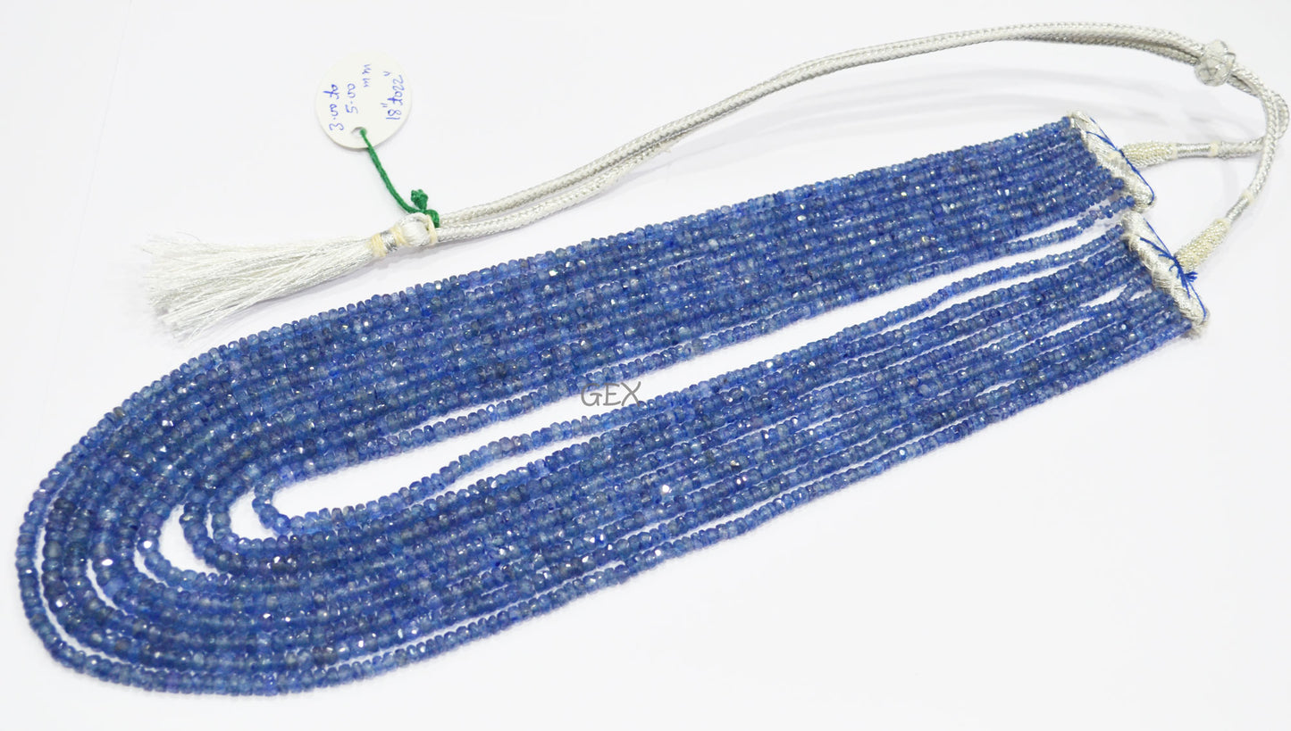 Sapphire Glass Filled Faceted Rondelle Shape Necklace , Sapphire Glass Filled 9 Line Necklace 18 - 22 Inches Long With Adjustable Tussle , 3 - 5 mm , 32034