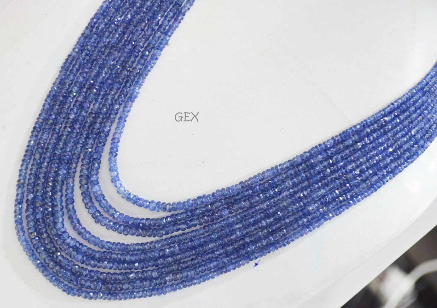 Sapphire Glass Filled Faceted Rondelle Shape Necklace , Sapphire Glass Filled 9 Line Necklace 18 - 22 Inches Long With Adjustable Tussle , 3 - 5 mm , 32034
