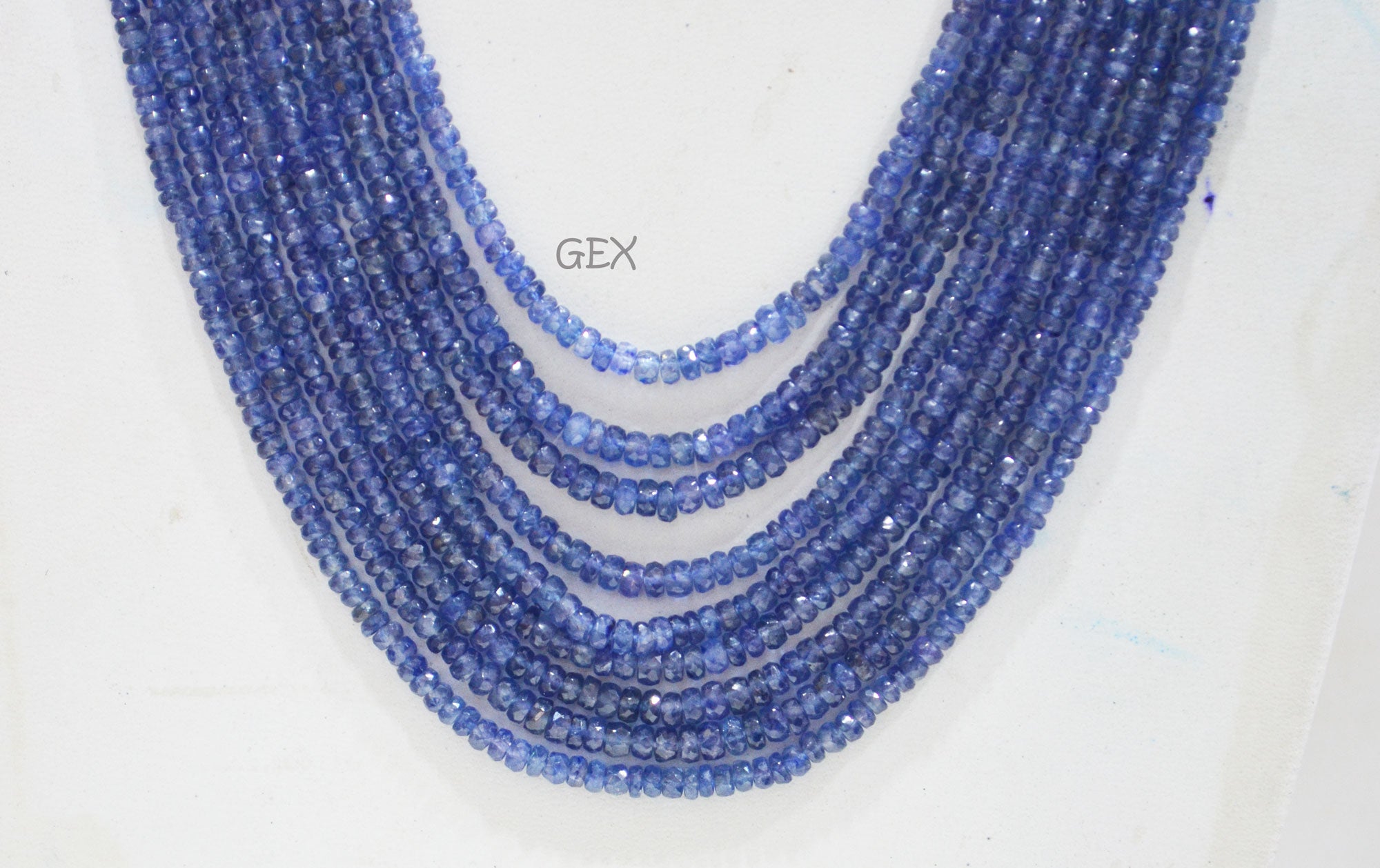 Sapphire Glass Filled Faceted Rondelle Shape Necklace , Sapphire Glass Filled 9 Line Necklace 18 - 22 Inches Long With Adjustable Tussle , 3 - 5 mm , 32034