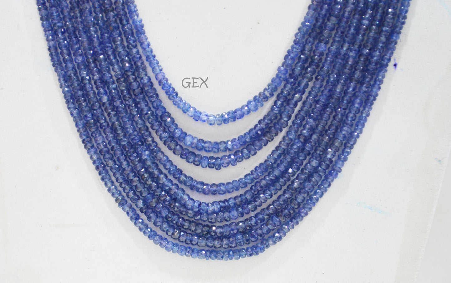 Sapphire Glass Filled Faceted Rondelle Shape Necklace , Sapphire Glass Filled 9 Line Necklace 18 - 22 Inches Long With Adjustable Tussle , 3 - 5 mm , 32034