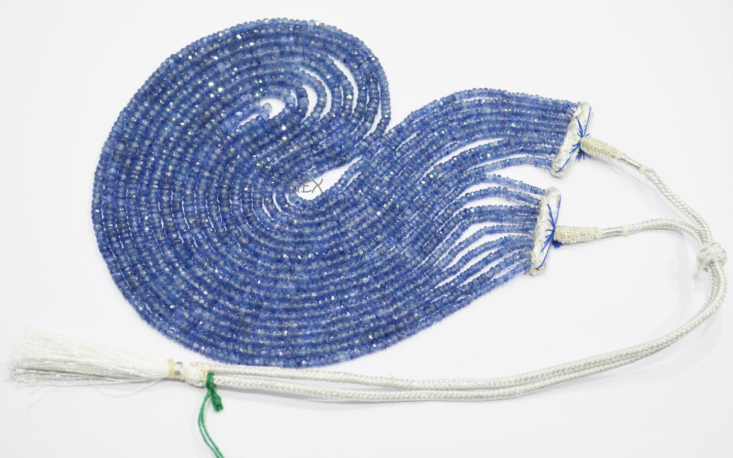 Sapphire Glass Filled Faceted Rondelle Shape Necklace , Sapphire Glass Filled 9 Line Necklace 18 - 22 Inches Long With Adjustable Tussle , 3 - 5 mm , 32034