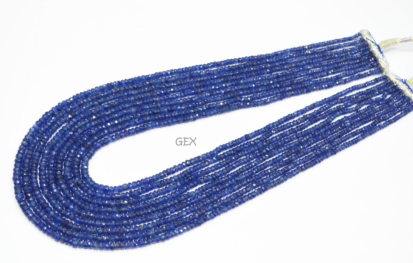 Sapphire Glass Filled Faceted Rondelle Shape Necklace , Sapphire Glass Filled 9 Line Necklace 17 - 22 Inches Long With Adjustable Tussle , 3 - 5 mm , 32035