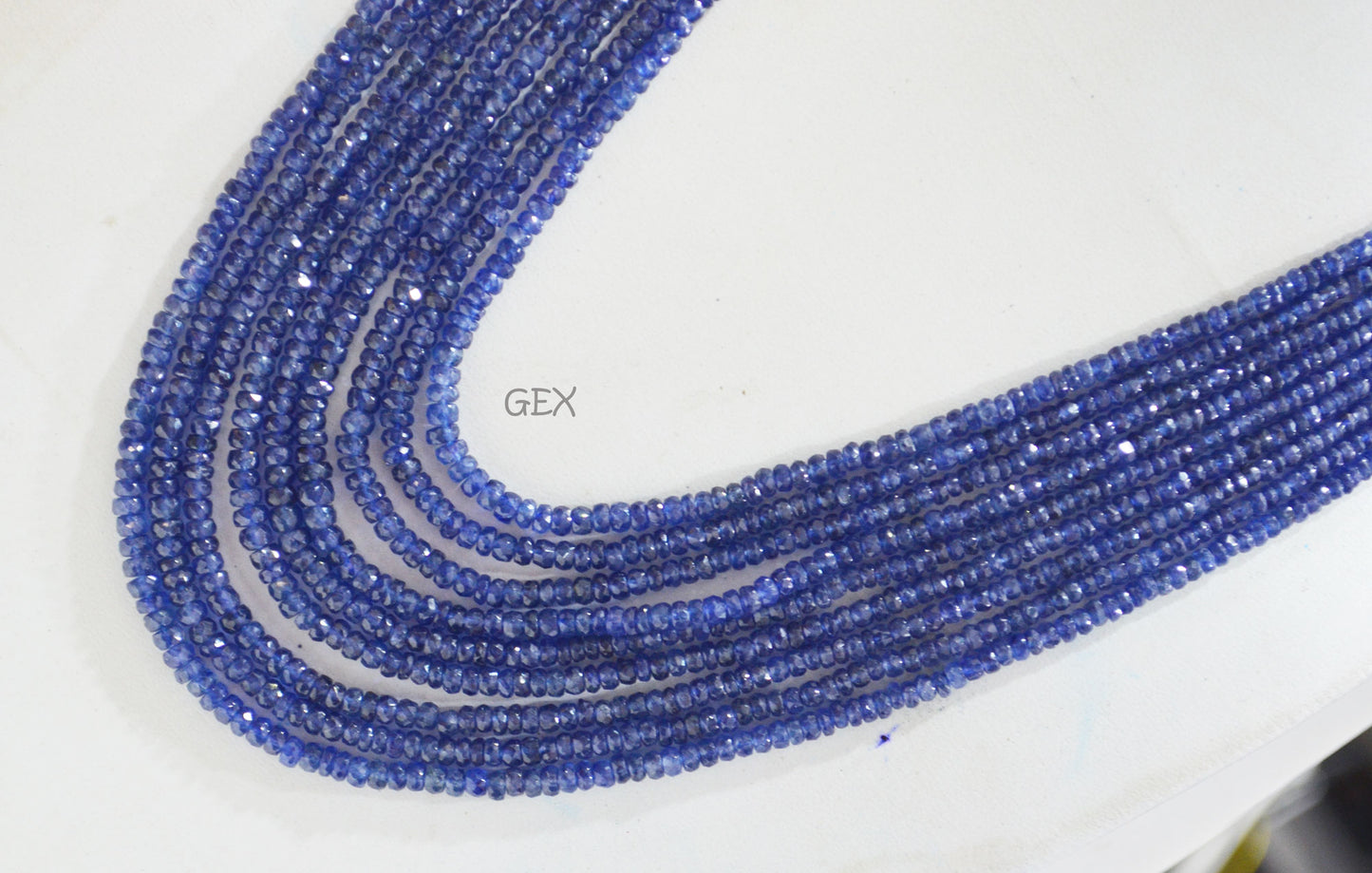 Sapphire Glass Filled Faceted Rondelle Shape Necklace , Sapphire Glass Filled 9 Line Necklace 17 - 22 Inches Long With Adjustable Tussle , 3 - 5 mm , 32035