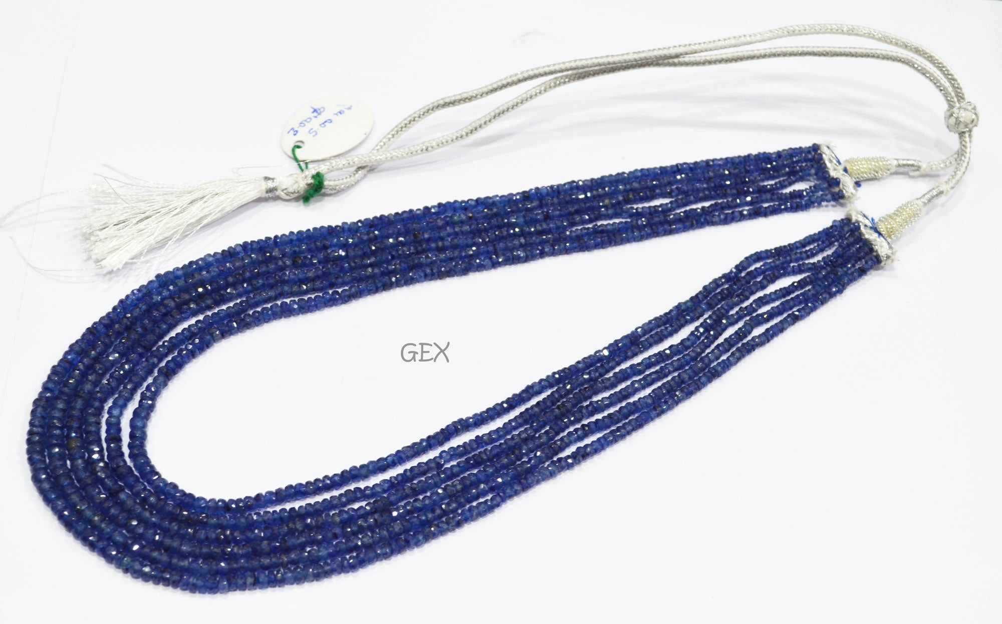 Sapphire Glass Filled Faceted Rondelle Shape Necklace , Sapphire Glass Filled 6 Line Necklace 18 - 21 Inches Long With Adjustable Tussle , 3 - 5 mm , 32036