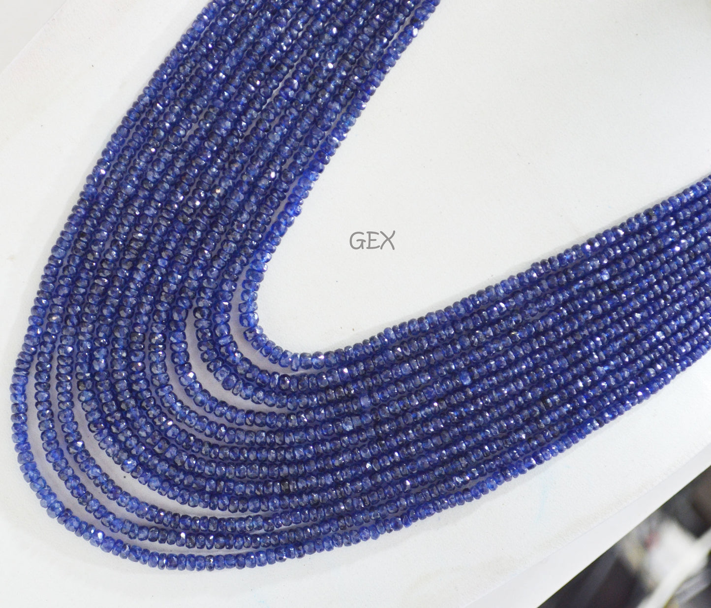 Sapphire Glass Filled Faceted Rondelle Shape Necklace , Sapphire Glass Filled 12 Line Necklace 17 - 22 Inches Long With Adjustable Tussle , 3 - 5 mm , 32037
