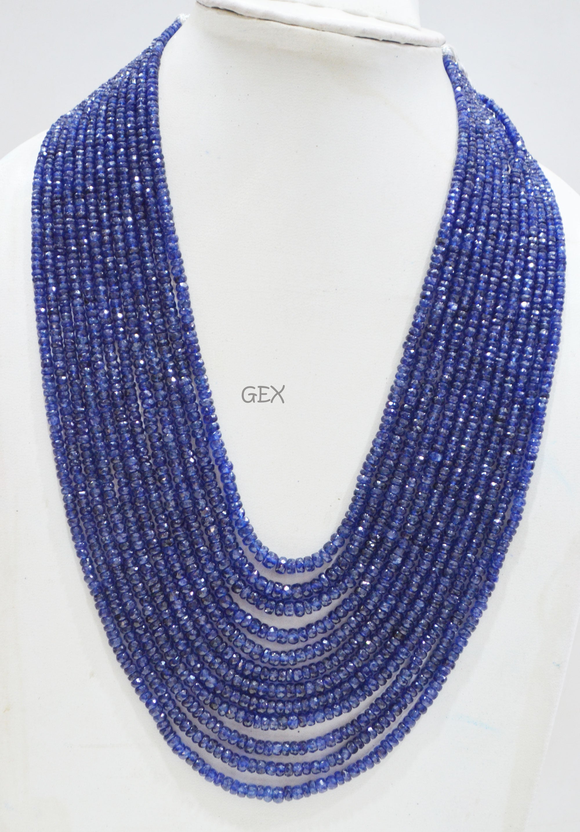Sapphire Glass Filled Faceted Rondelle Shape Necklace , Sapphire Glass Filled 12 Line Necklace 17 - 22 Inches Long With Adjustable Tussle , 3 - 5 mm , 32037